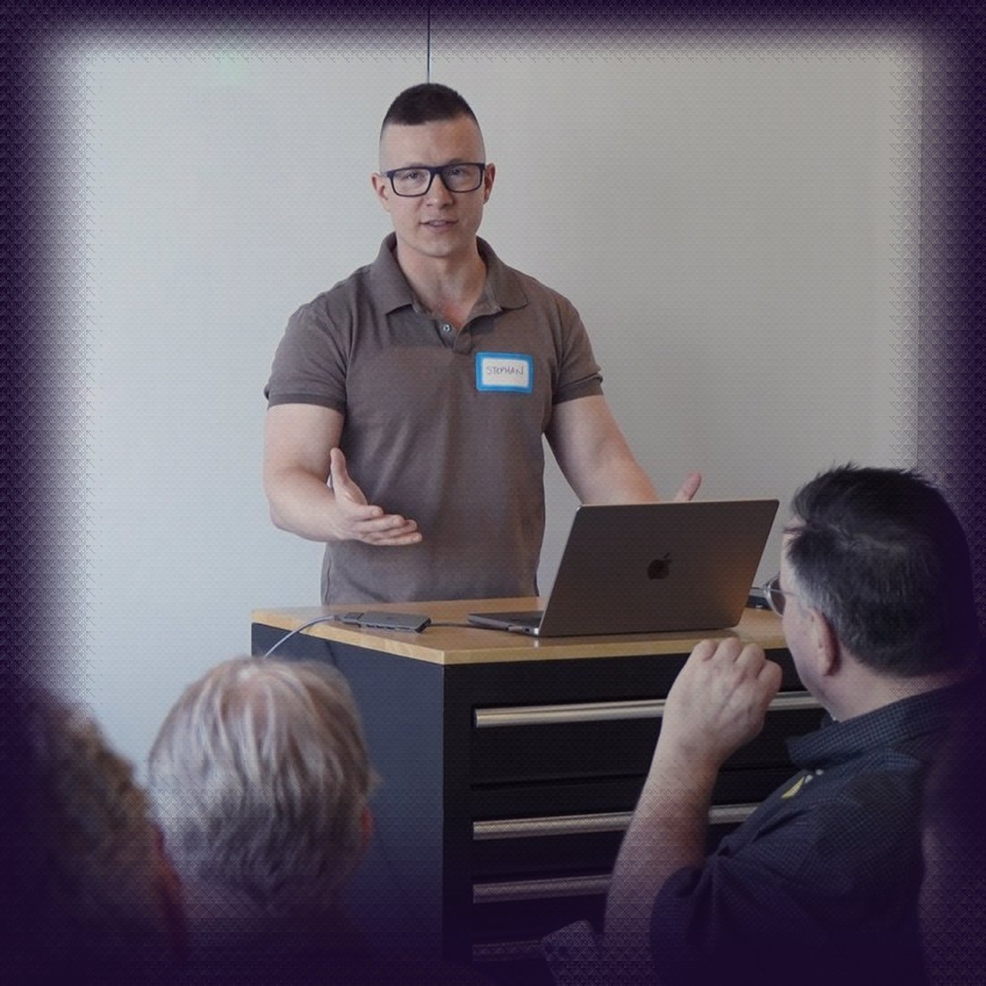 Stephan Fitzpatrick speaking to a technology audience